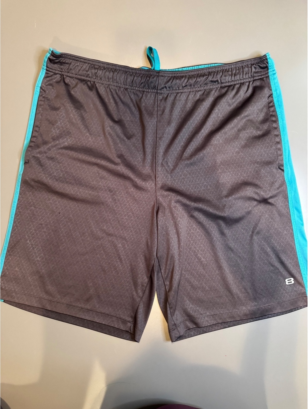 Layer 8 Men's Large Athletic Shorts Gray with Blue Side Stripes, 100% Polyester,